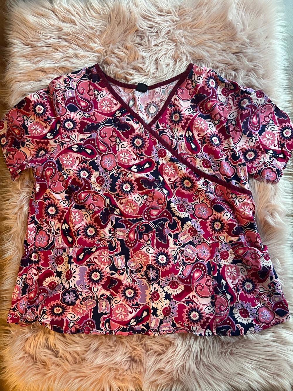 Barco Uniforms Pink Paisley & Floral Scrub Top Plus Size